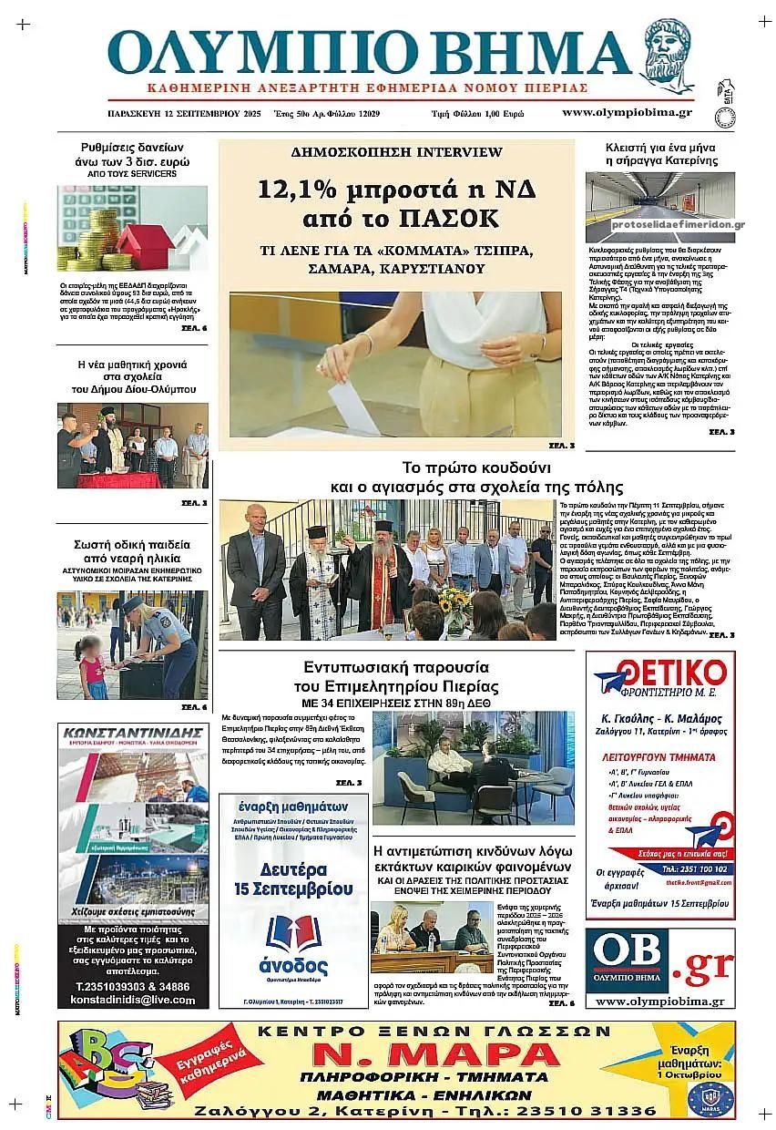 Πρωτοσέλιδο εφημερίδας Ολύμπιο Βήμα