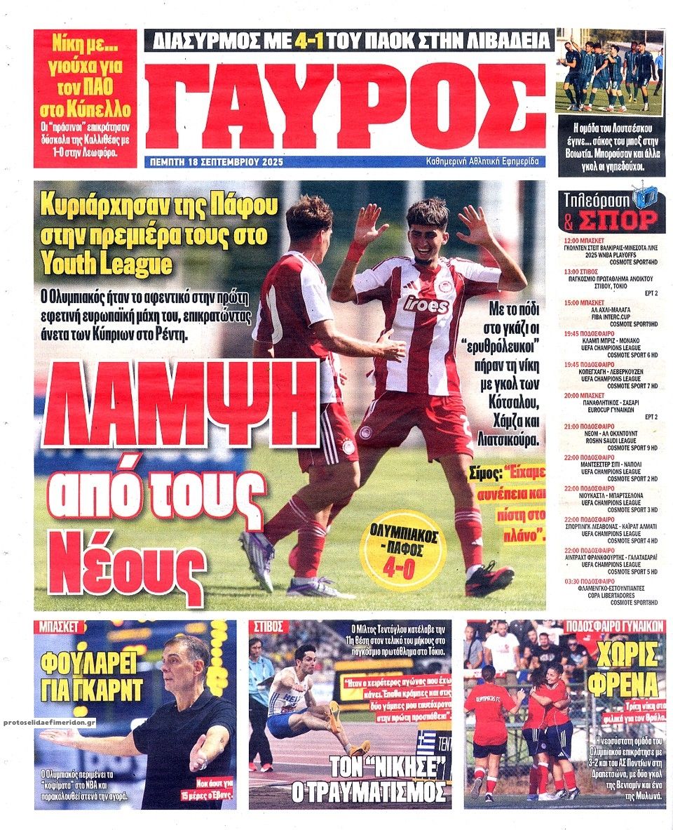 Οπισθόφυλλο εφημερίδας Κόκκινος Πρωταθλητής