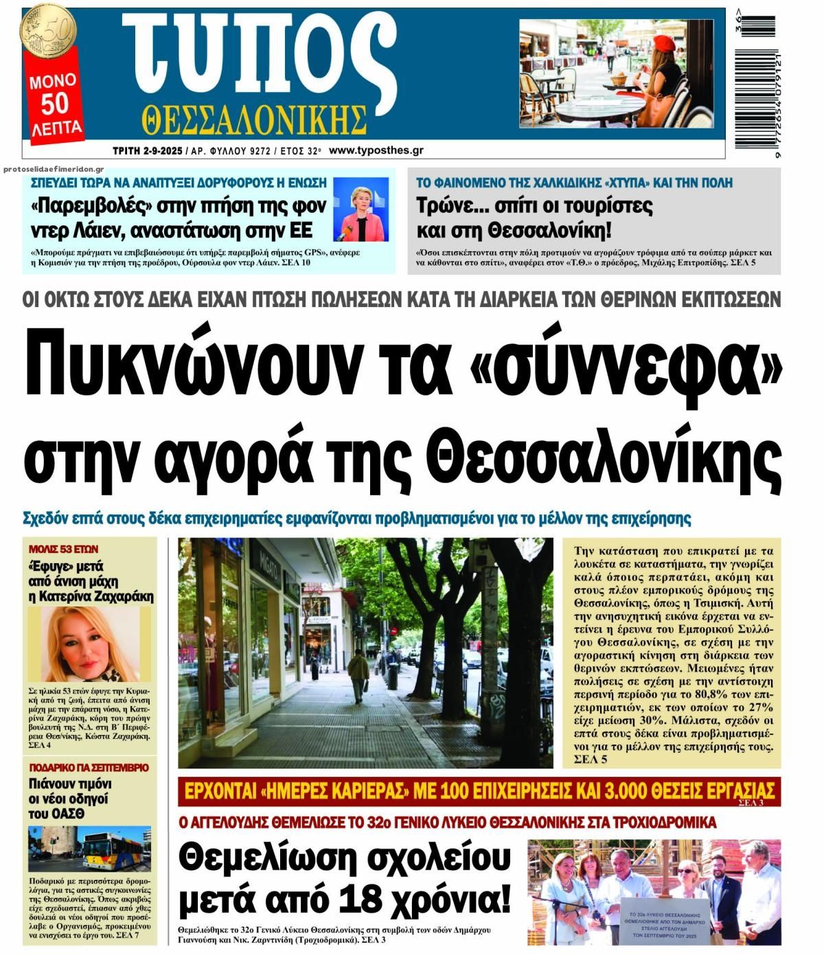 Πρωτοσέλιδο εφημερίδας Τύπος Θεσσαλονίκης