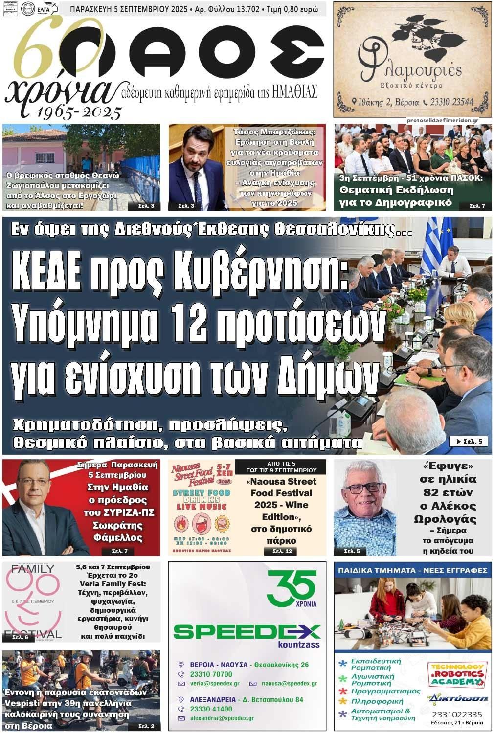 Πρωτοσέλιδο εφημερίδας Λαός Βέροιας