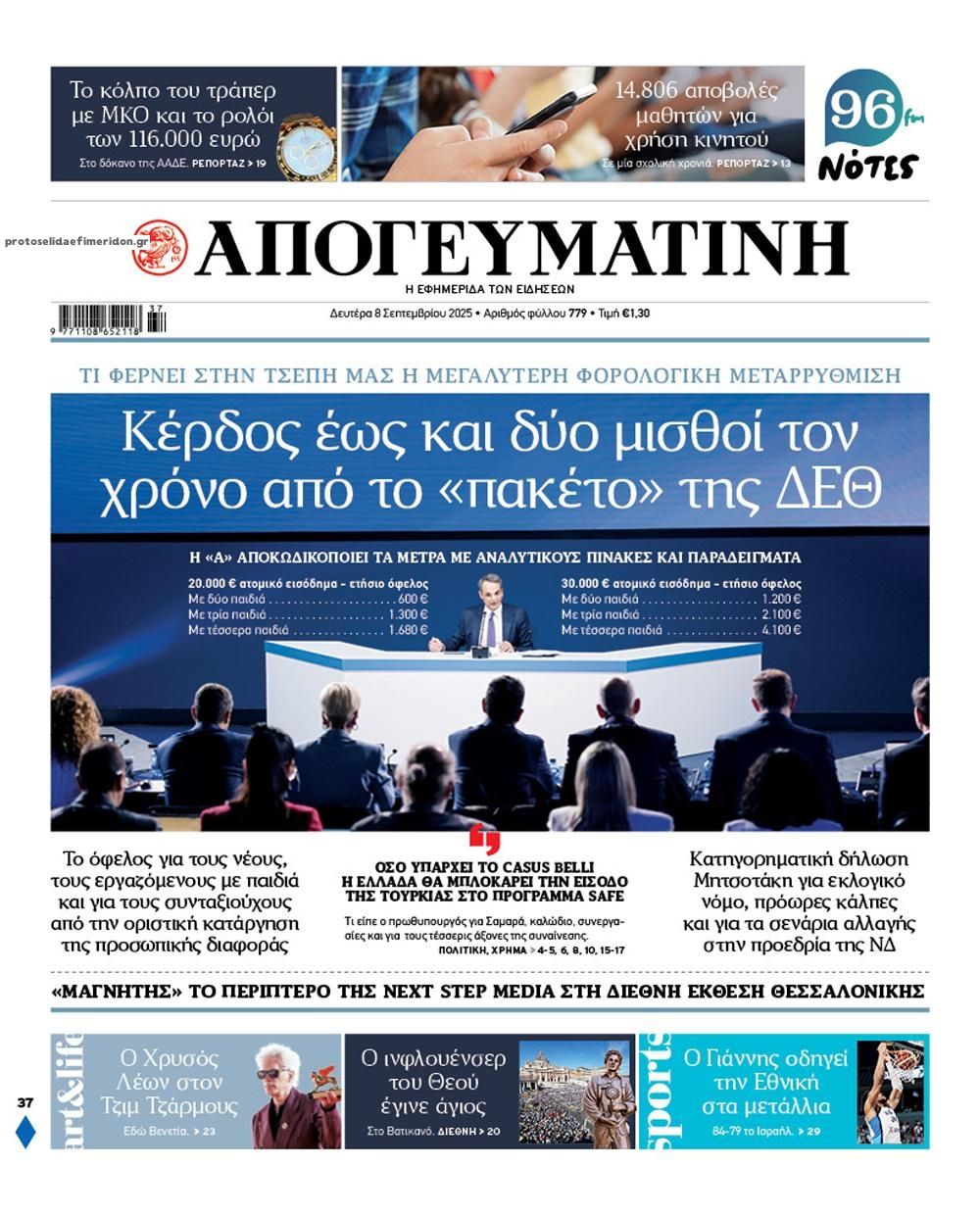Πρωτοσέλιδο εφημερίδας Απογευματινή