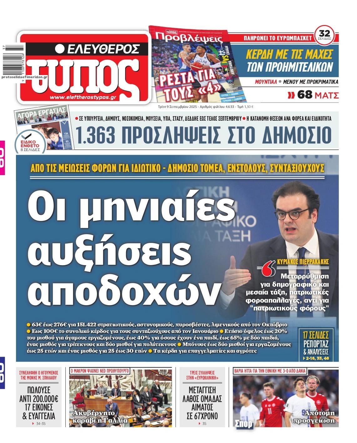 Πρωτοσέλιδο εφημερίδας Ελεύθερος Τύπος