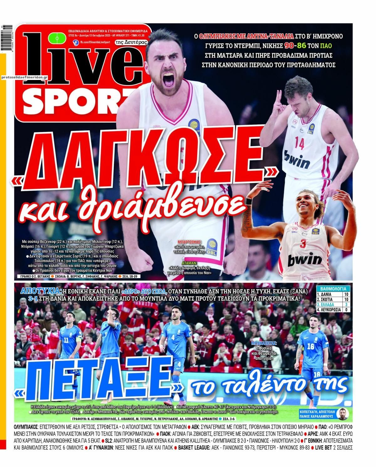 Πρωτοσέλιδο εφημερίδας Livesport