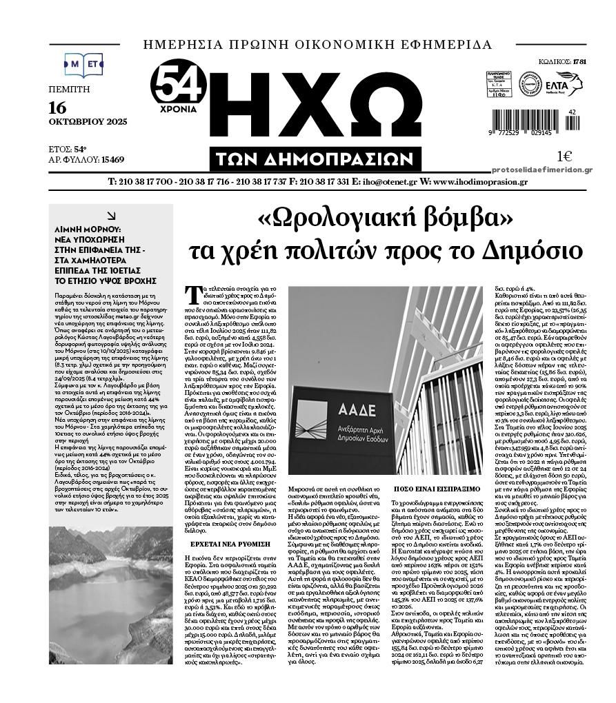 Πρωτοσέλιδο εφημερίδας Ηχώ