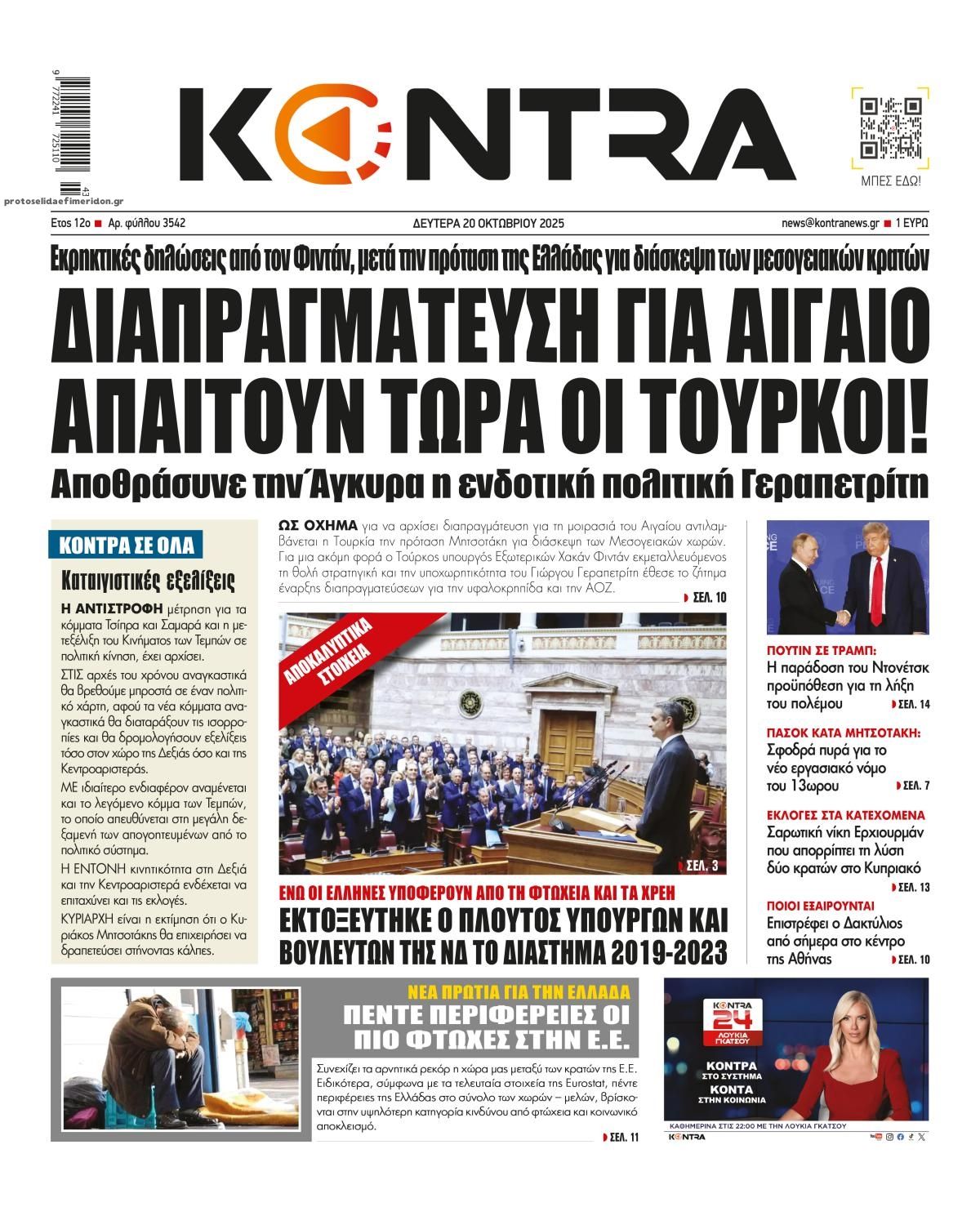 Πρωτοσέλιδο εφημερίδας Kontra News