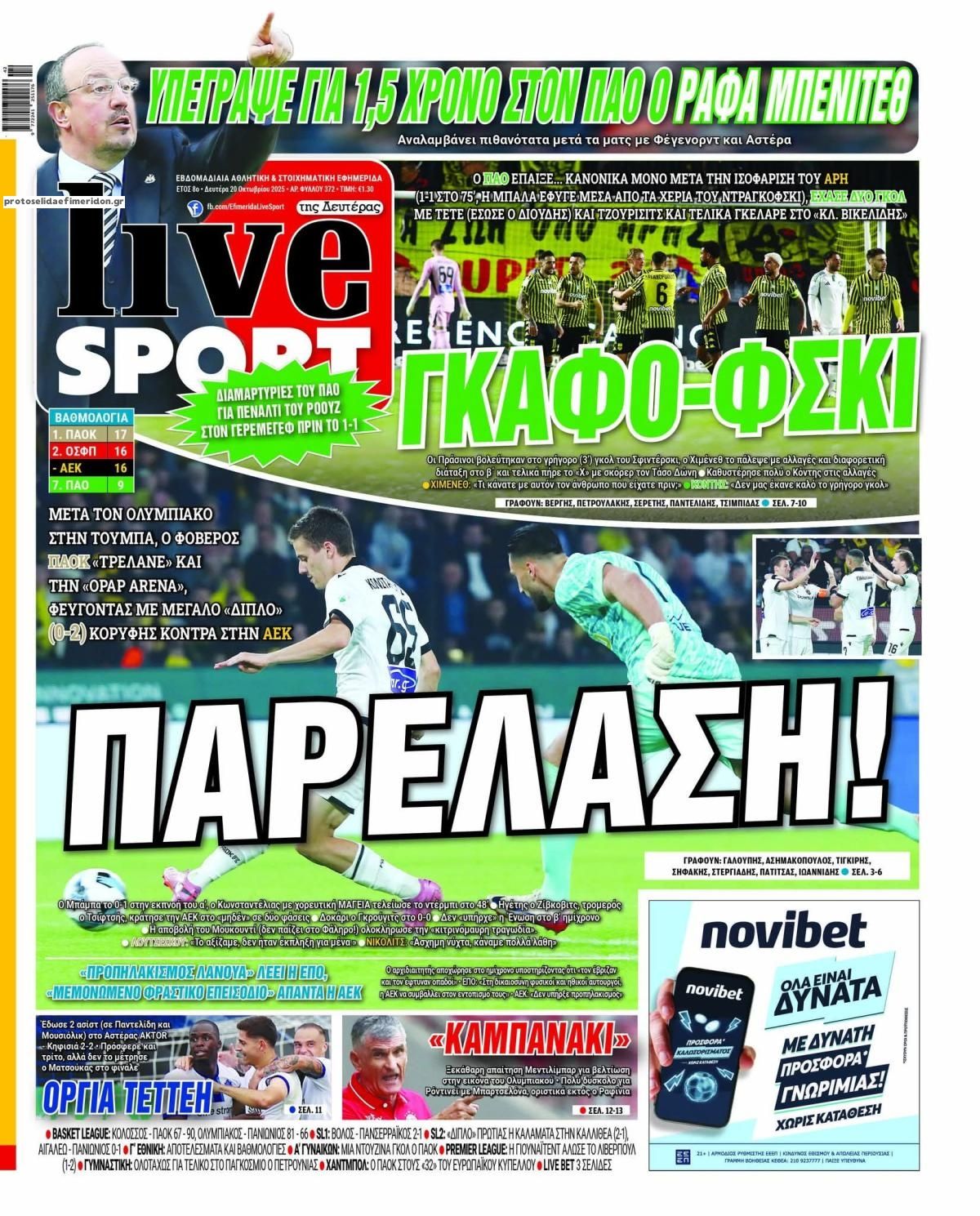Πρωτοσέλιδο εφημερίδας Livesport