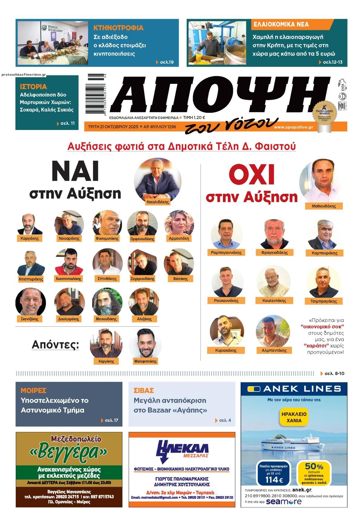 Πρωτοσέλιδο εφημερίδας Άποψη του νότου