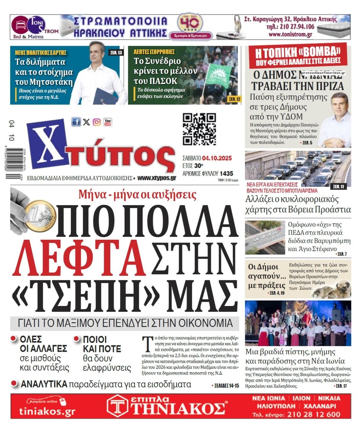 Πρωτοσέλιδο εφημερίδας Χτύπος