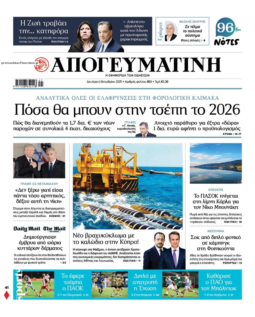 Πρωτοσέλιδο εφημερίδας Απογευματινή