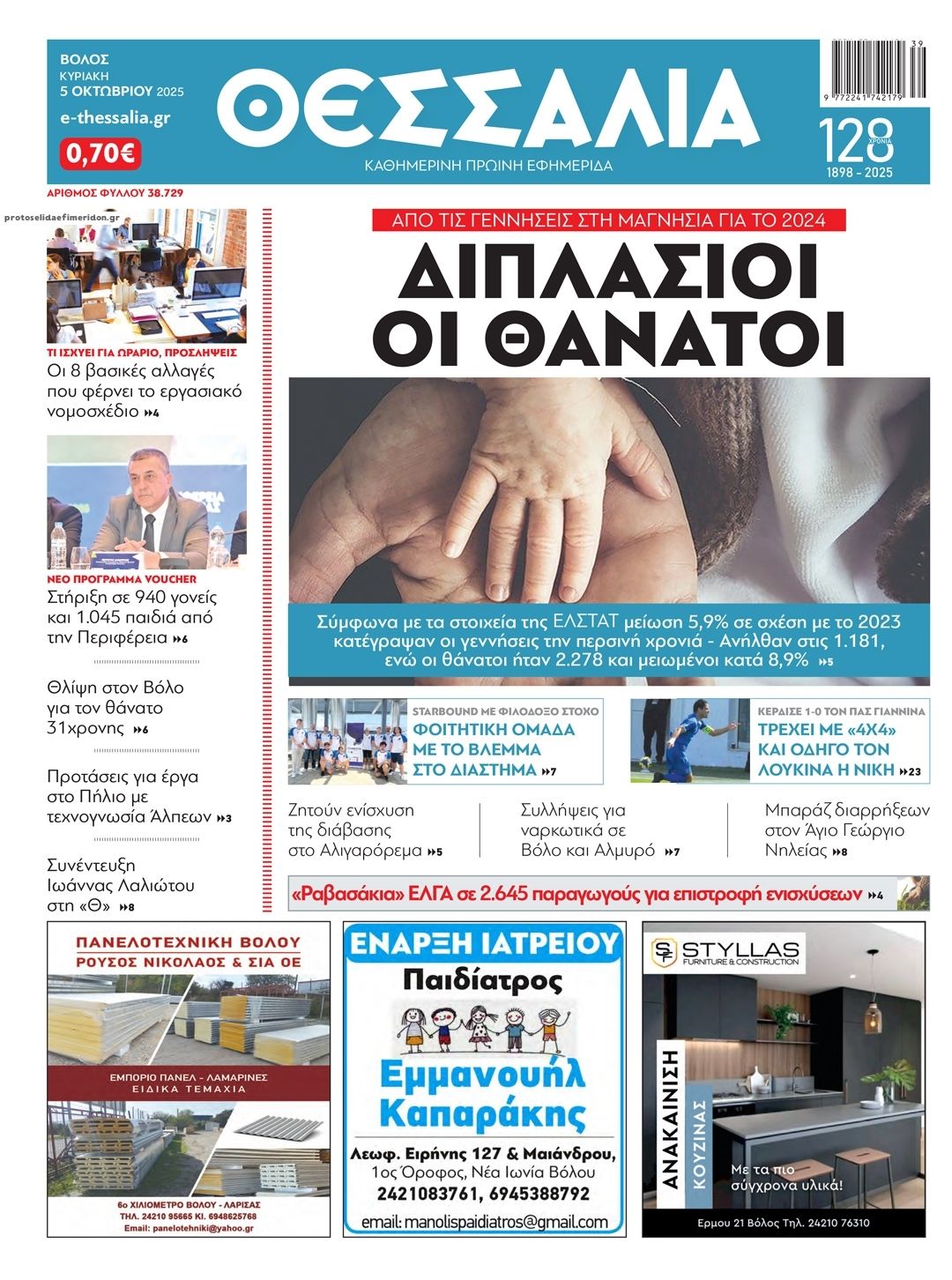 Πρωτοσέλιδο εφημερίδας Θεσσαλία