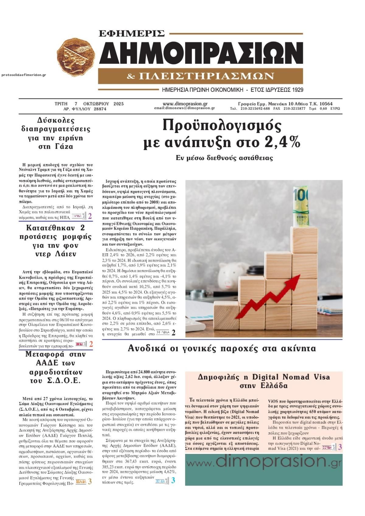 Πρωτοσέλιδο εφημερίδας Δημοπρασιών
