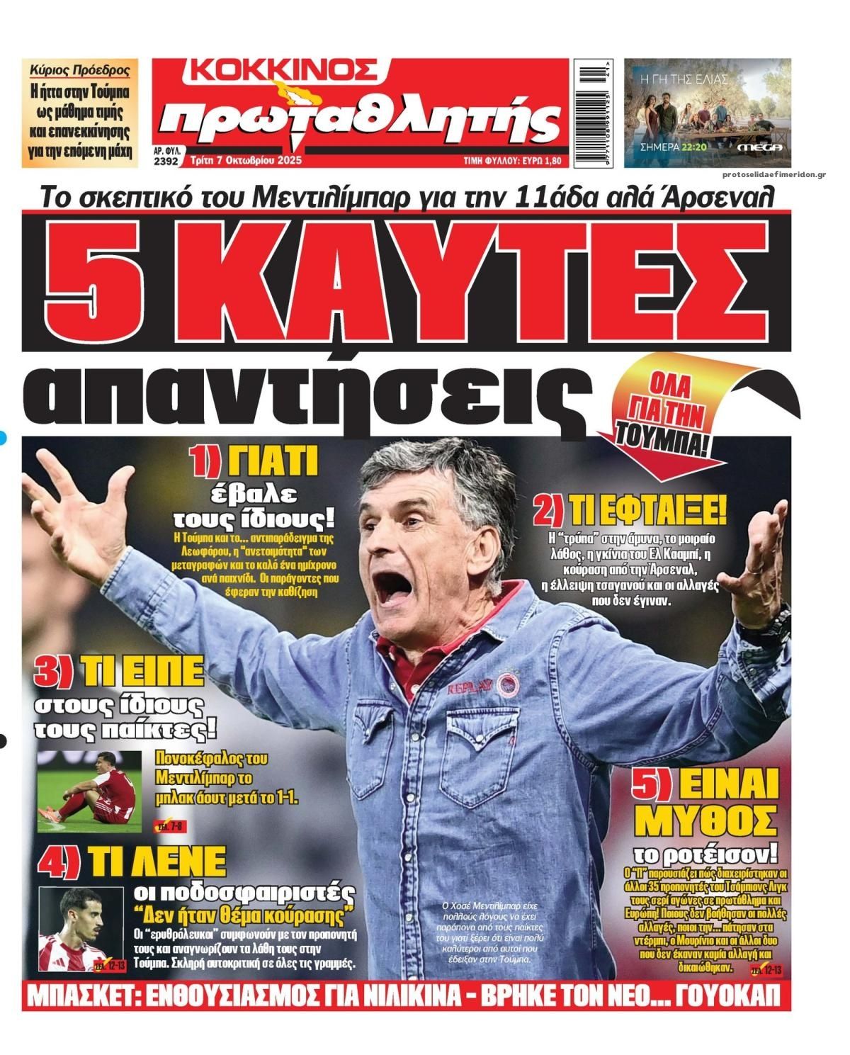 Πρωτοσέλιδο εφημερίδας Κόκκινος Πρωταθλητής