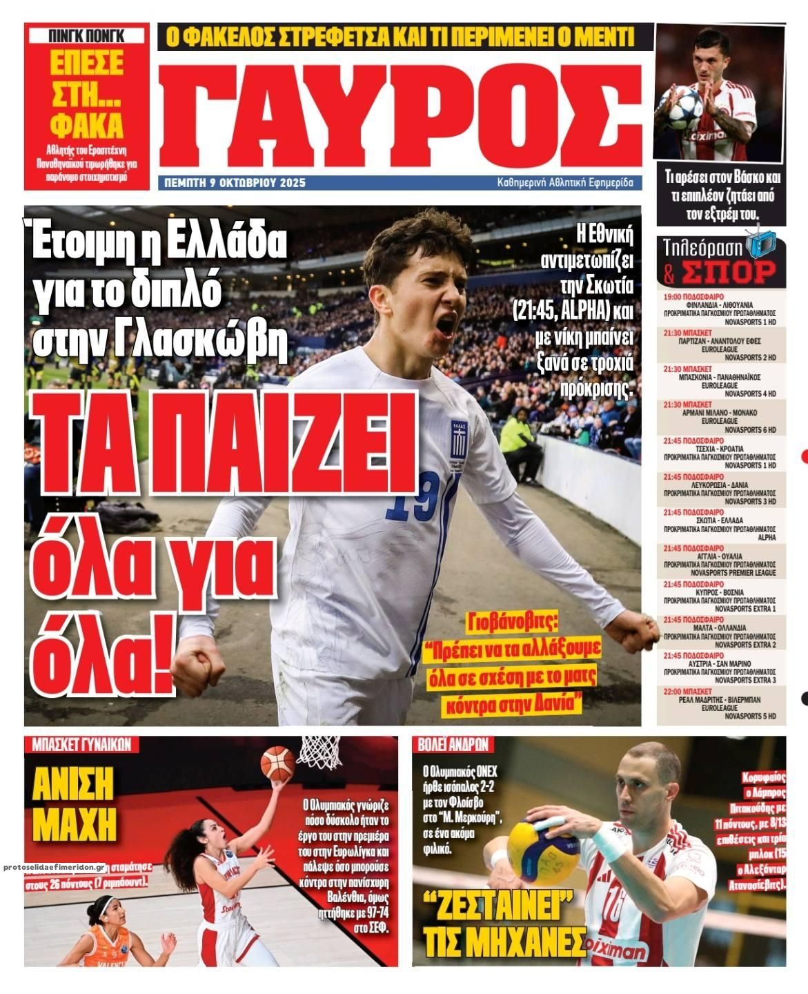 Οπισθόφυλλο εφημερίδας Κόκκινος Πρωταθλητής