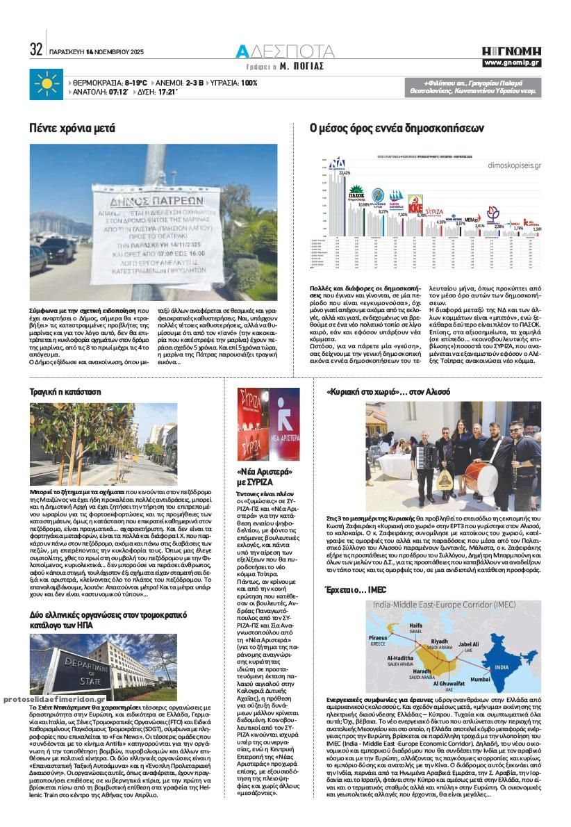 Οπισθόφυλλο εφημερίδας Γνώμη της Πάτρας