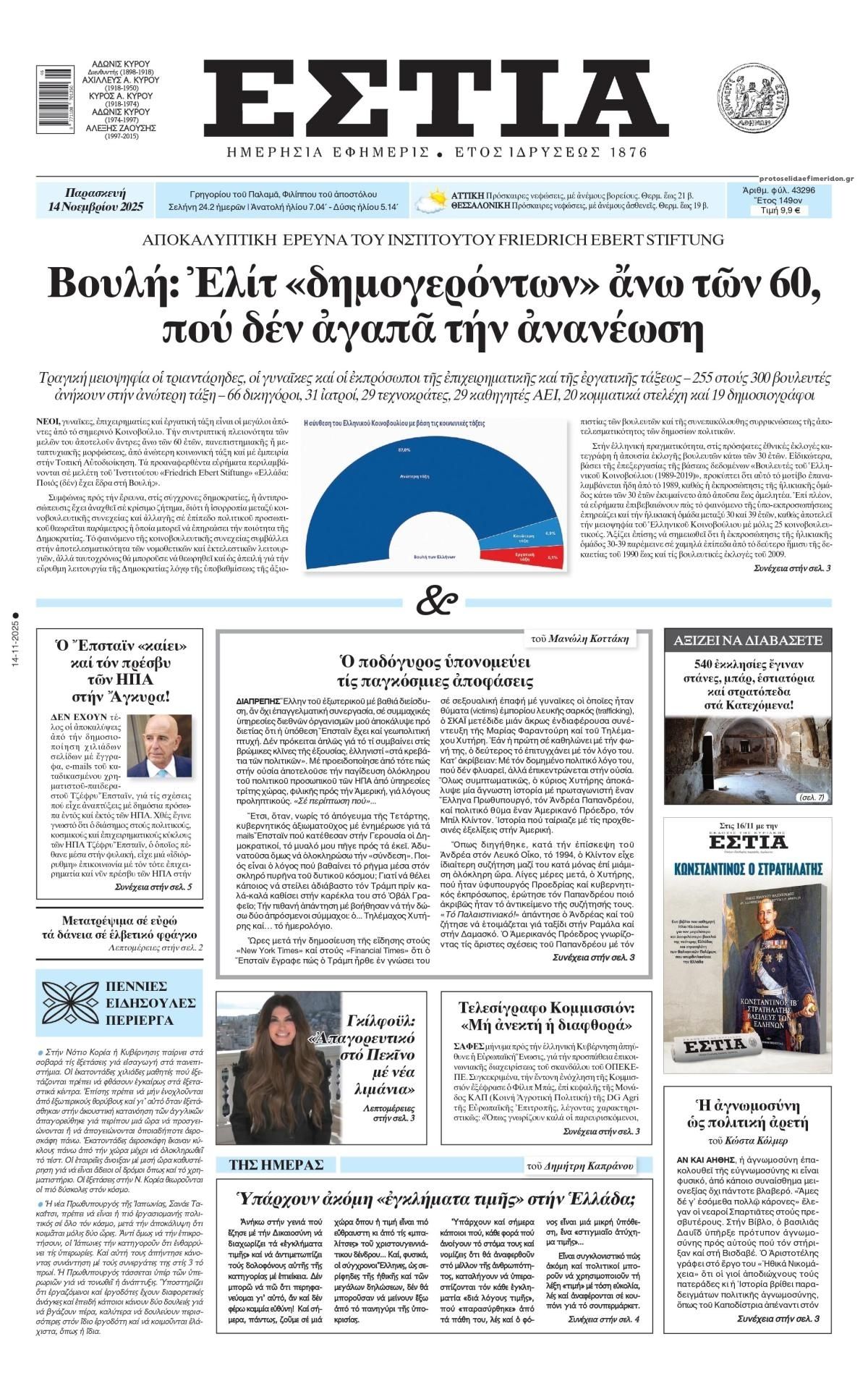 Πρωτοσέλιδο εφημερίδας Εστία