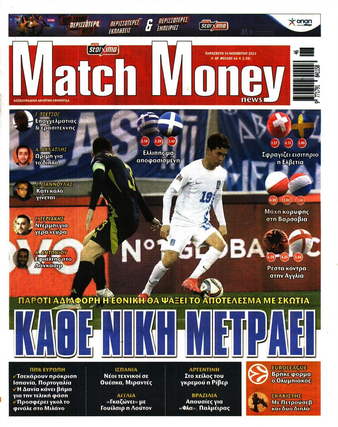 Πρωτοσέλιδο εφημερίδας Matchmoney