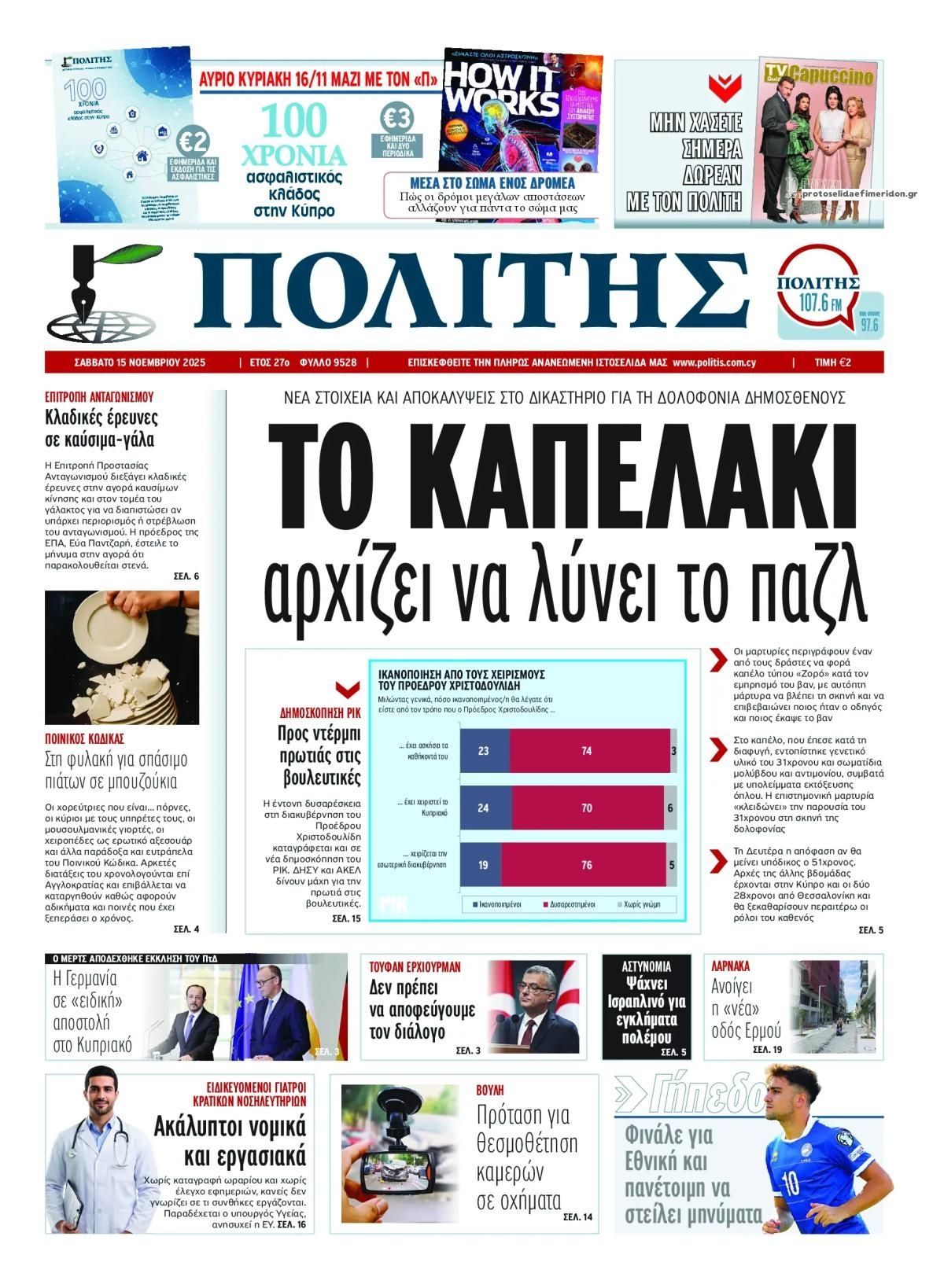 Πρωτοσέλιδο εφημερίδας Πολίτης Κύπρου