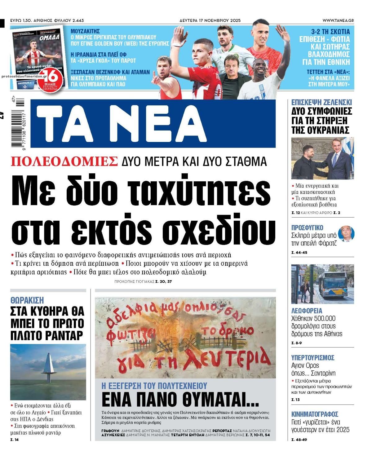 Πρωτοσέλιδο εφημερίδας Τα Νέα