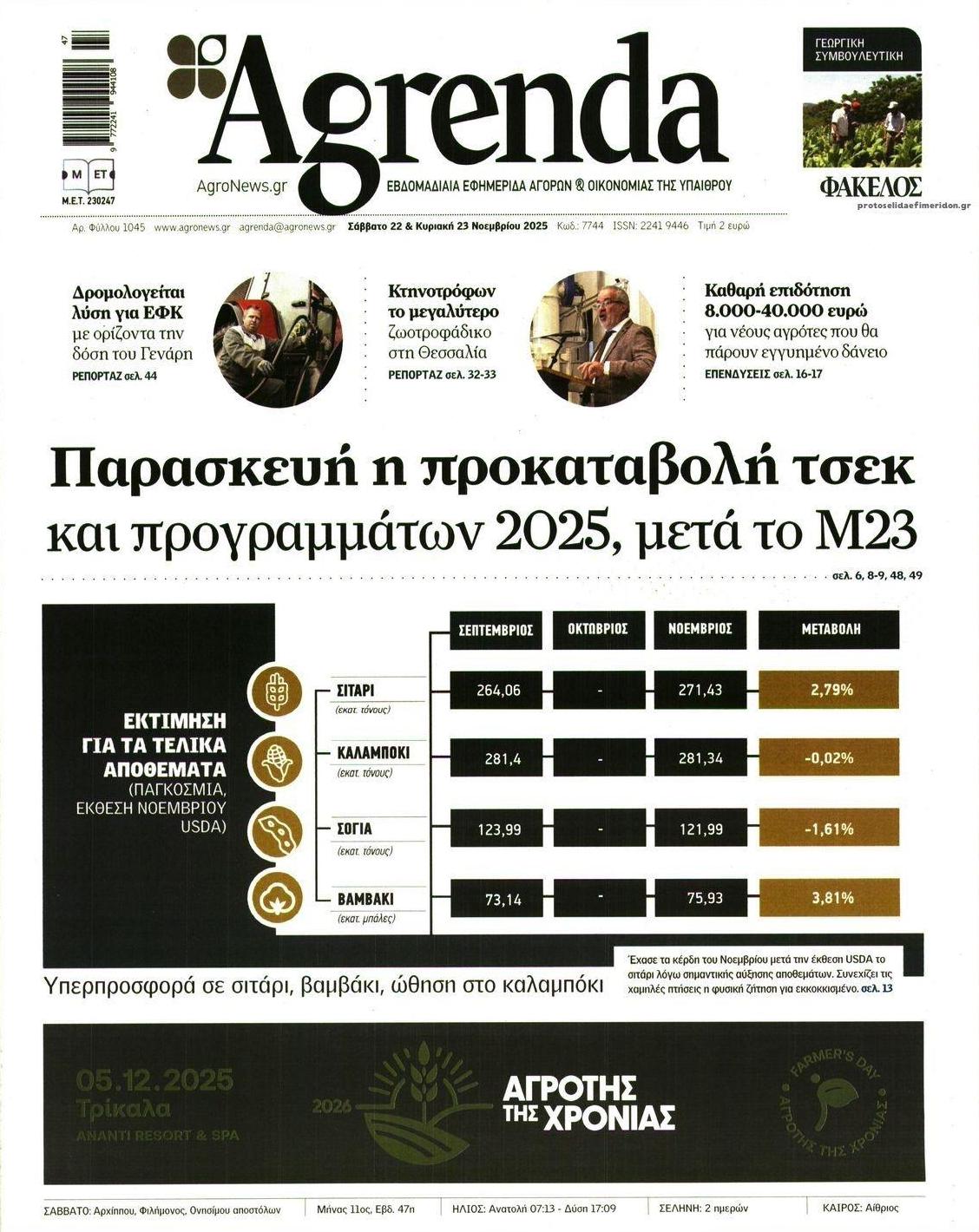 Πρωτοσέλιδο εφημερίδας Agrenda