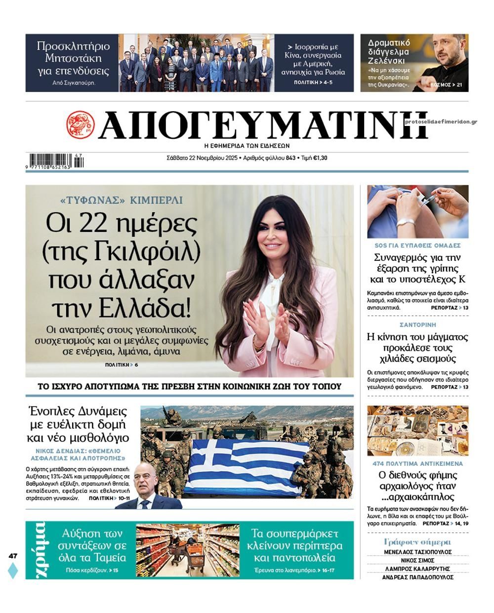 Πρωτοσέλιδο εφημερίδας Απογευματινή