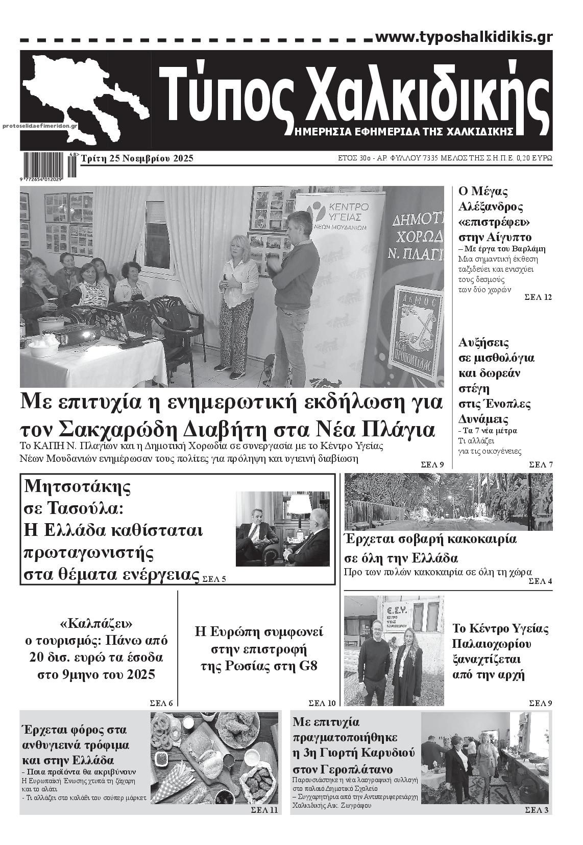 Πρωτοσέλιδο εφημερίδας Τύπος Χαλκιδικής