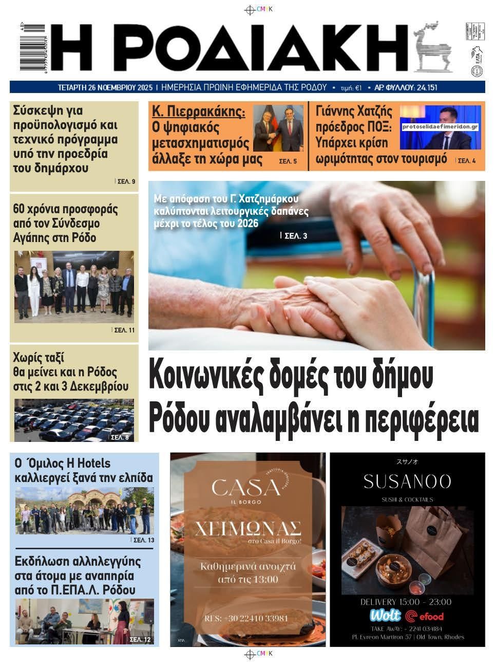 Πρωτοσέλιδο εφημερίδας Ροδιακή