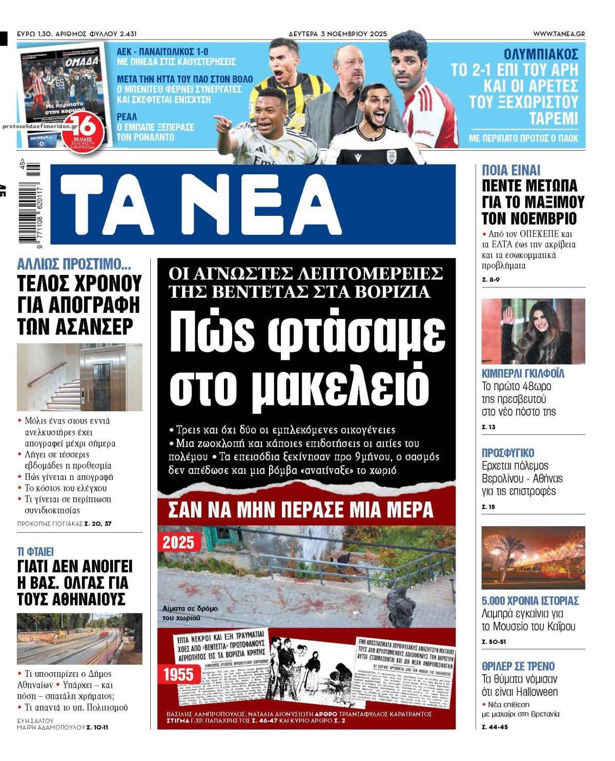 Πρωτοσέλιδο εφημερίδας Τα Νέα
