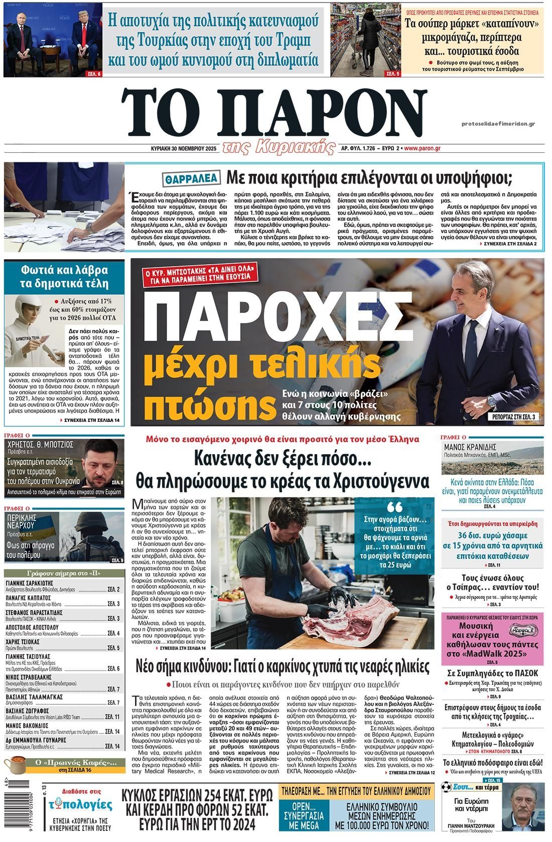 Πρωτοσέλιδο εφημερίδας Το Παρόν
