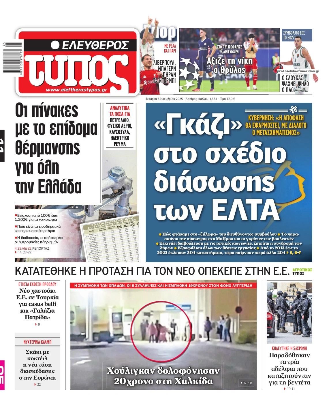 Πρωτοσέλιδο εφημερίδας Ελεύθερος Τύπος