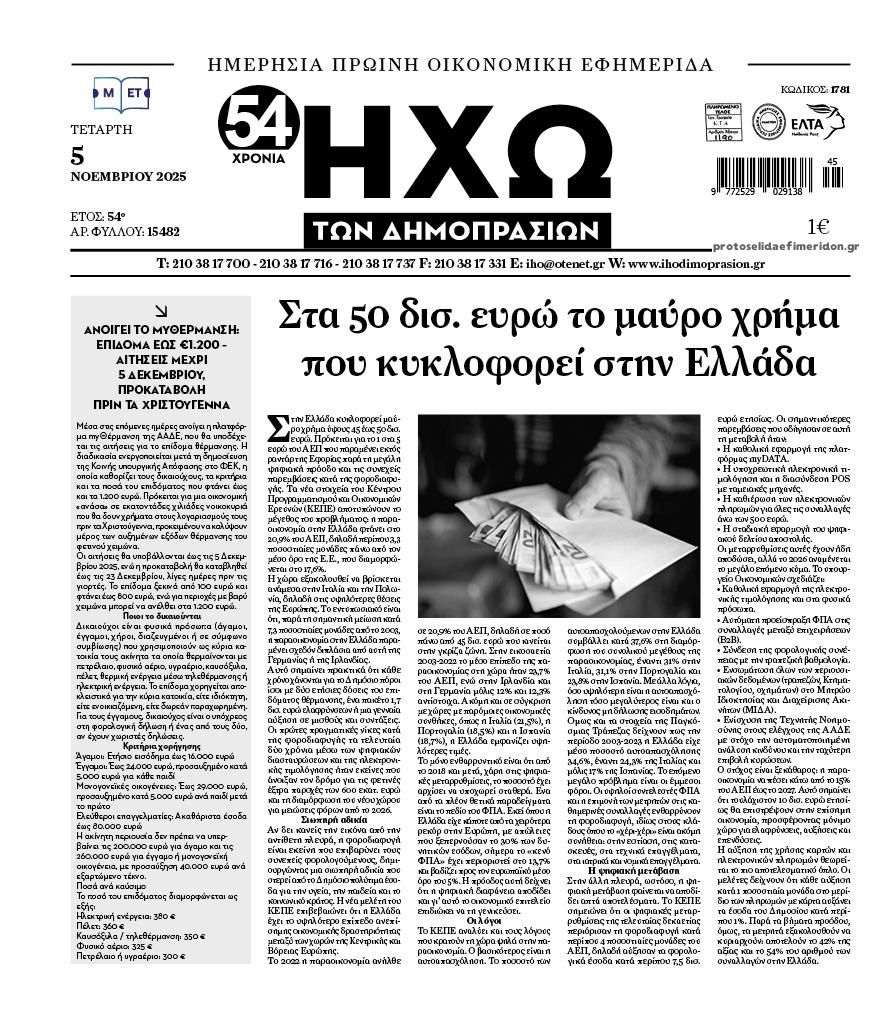 Πρωτοσέλιδο εφημερίδας Ηχώ