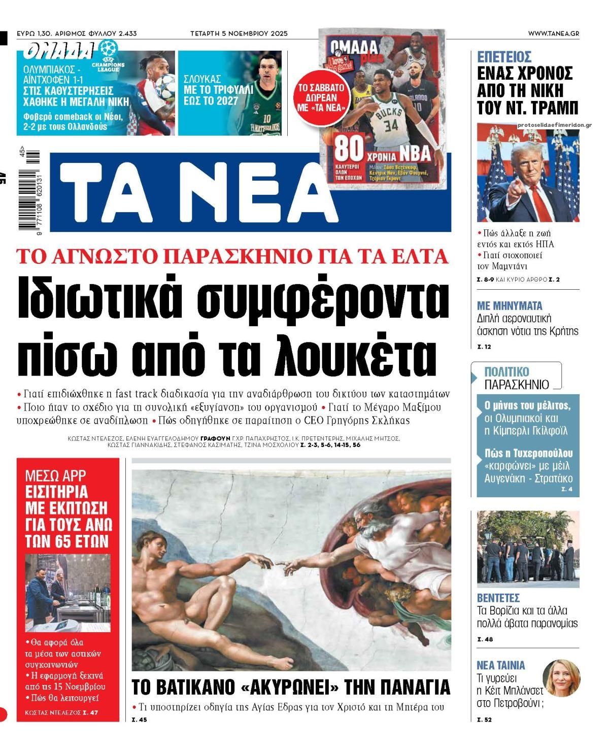 Πρωτοσέλιδο εφημερίδας Τα Νέα