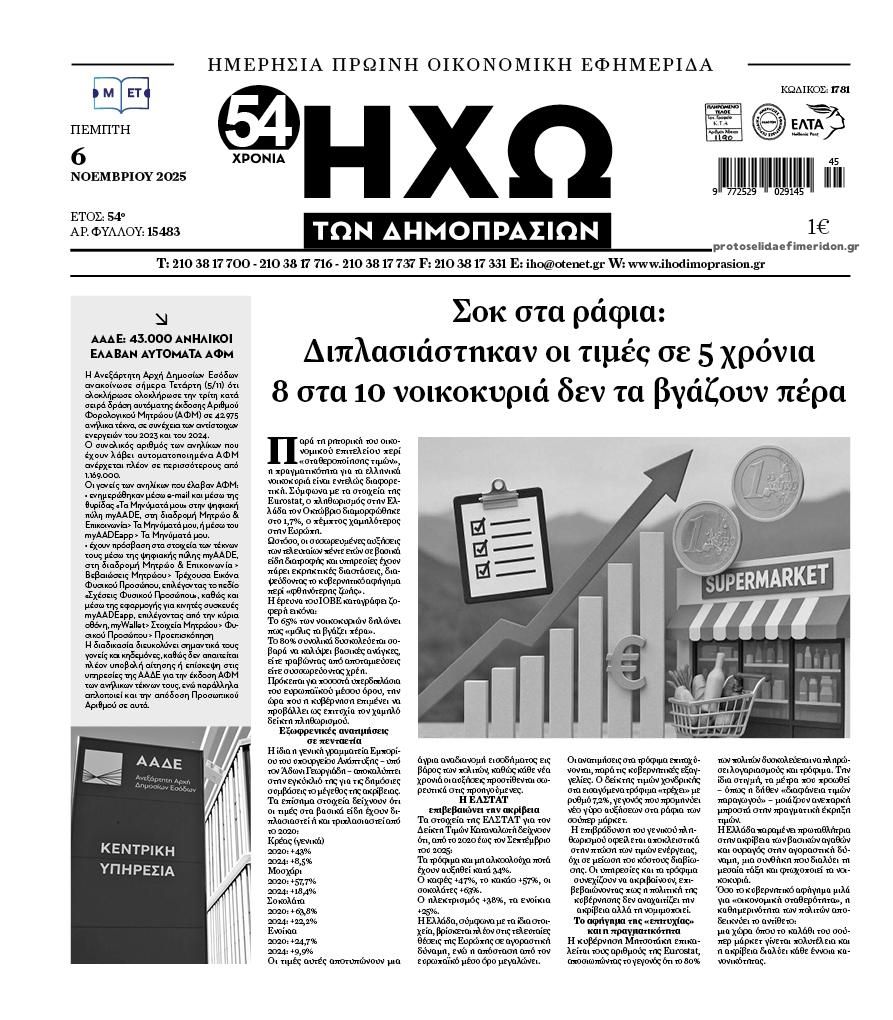 Πρωτοσέλιδο εφημερίδας Ηχώ