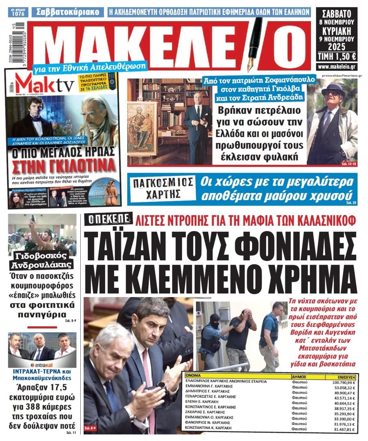 Πρωτοσέλιδο εφημερίδας Μακελειό