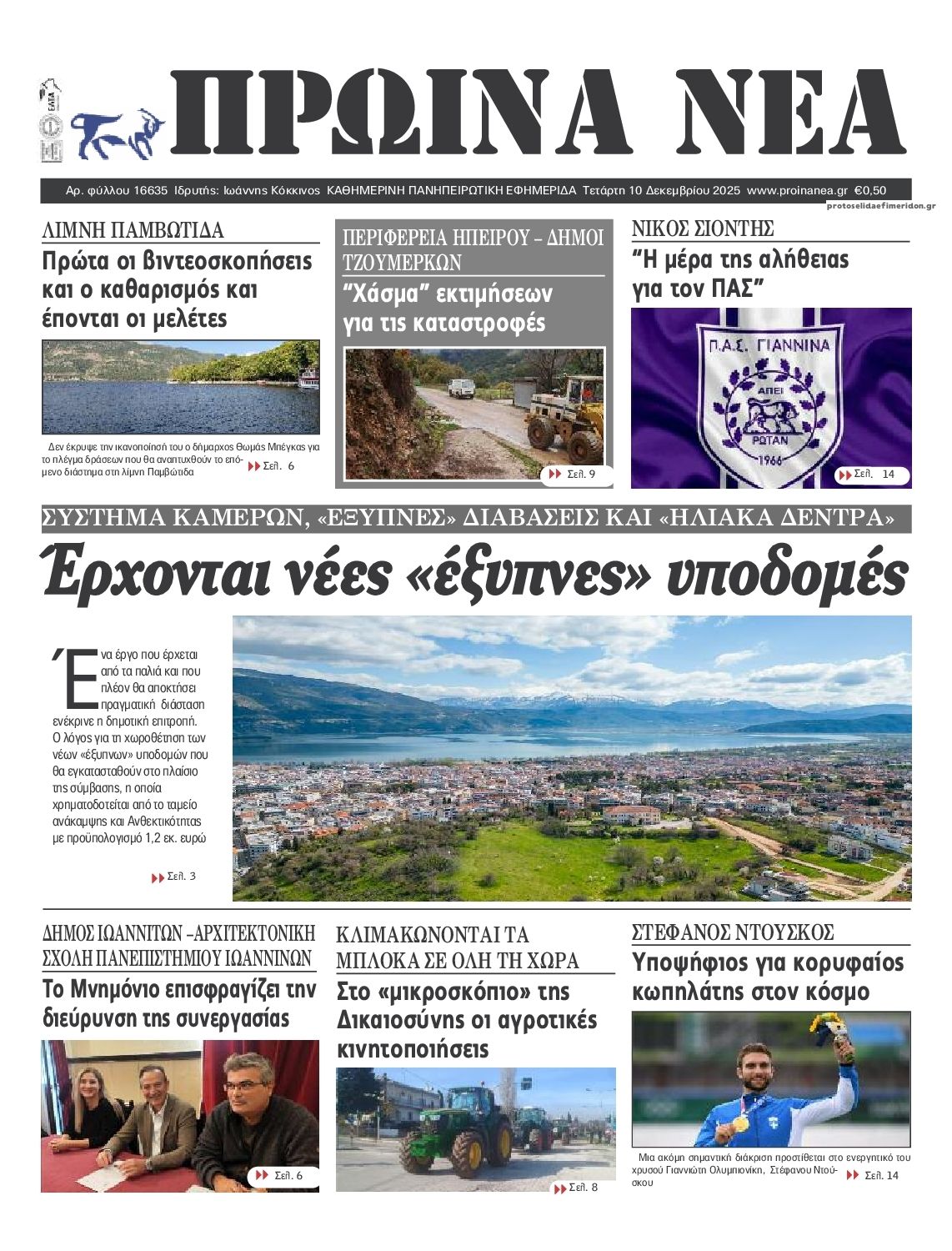 Πρωτοσέλιδο εφημερίδας Πρωινά Νέα Ιωαννίνων