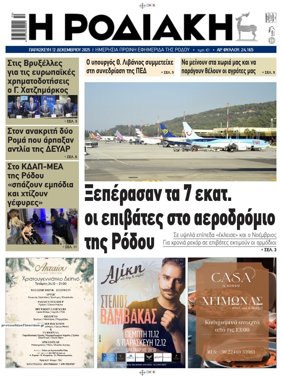 Πρωτοσέλιδο εφημερίδας Ροδιακή