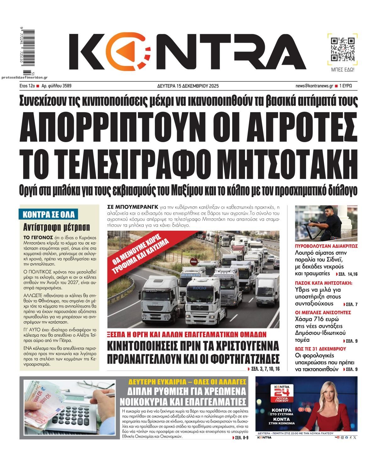 Πρωτοσέλιδο εφημερίδας Kontra News