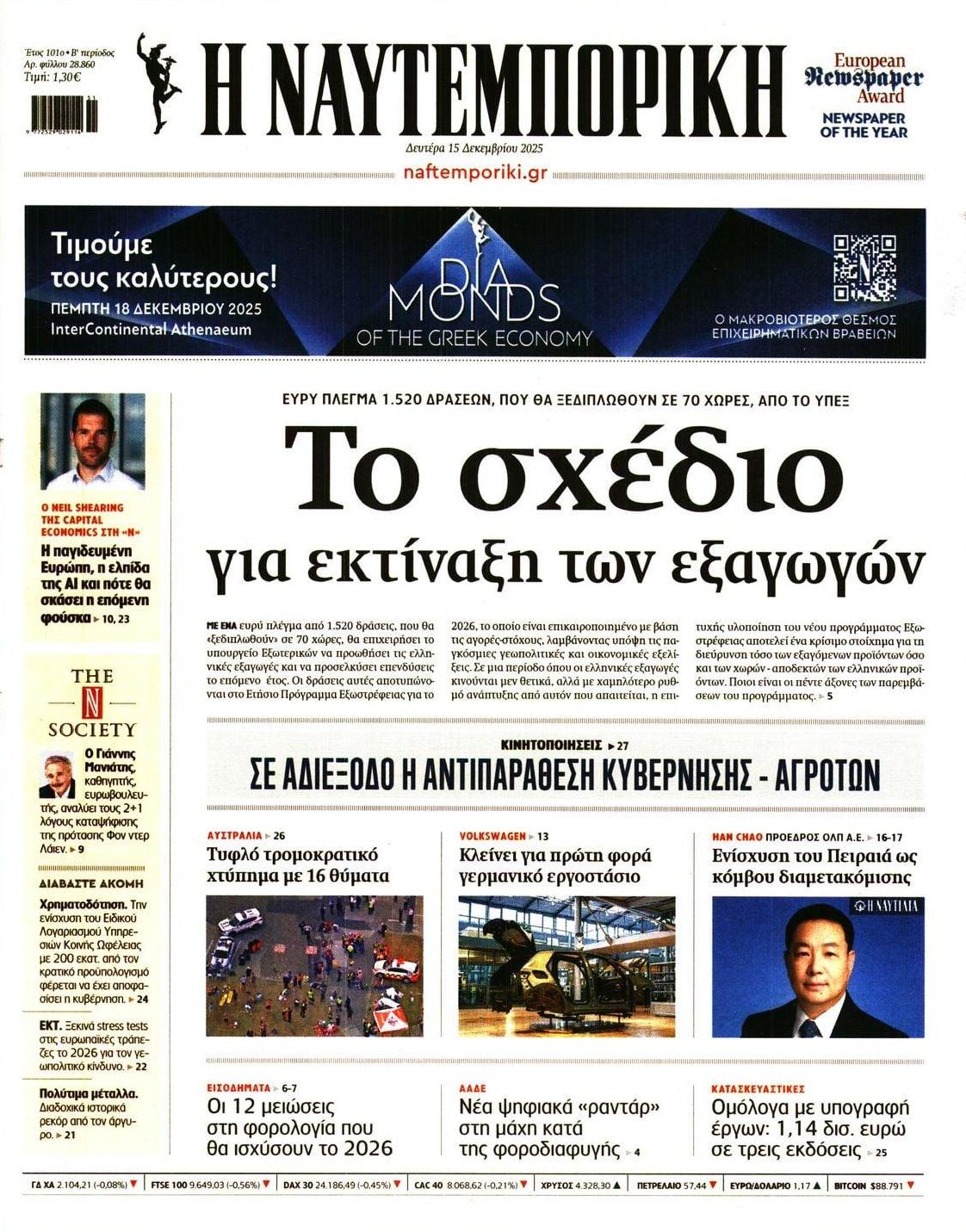 Πρωτοσέλιδο εφημερίδας Ναυτεμπορική