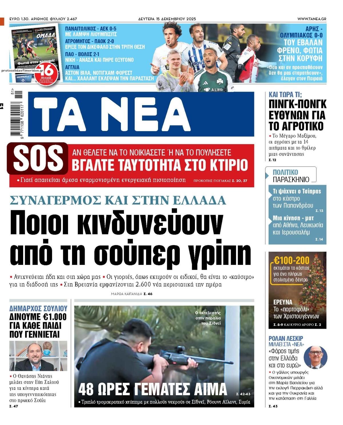 Πρωτοσέλιδο εφημερίδας Τα Νέα