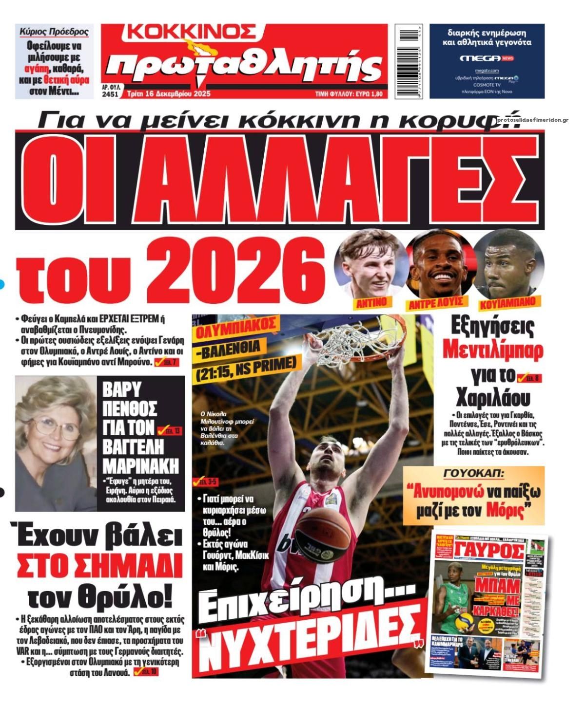 Πρωτοσέλιδο εφημερίδας Κόκκινος Πρωταθλητής