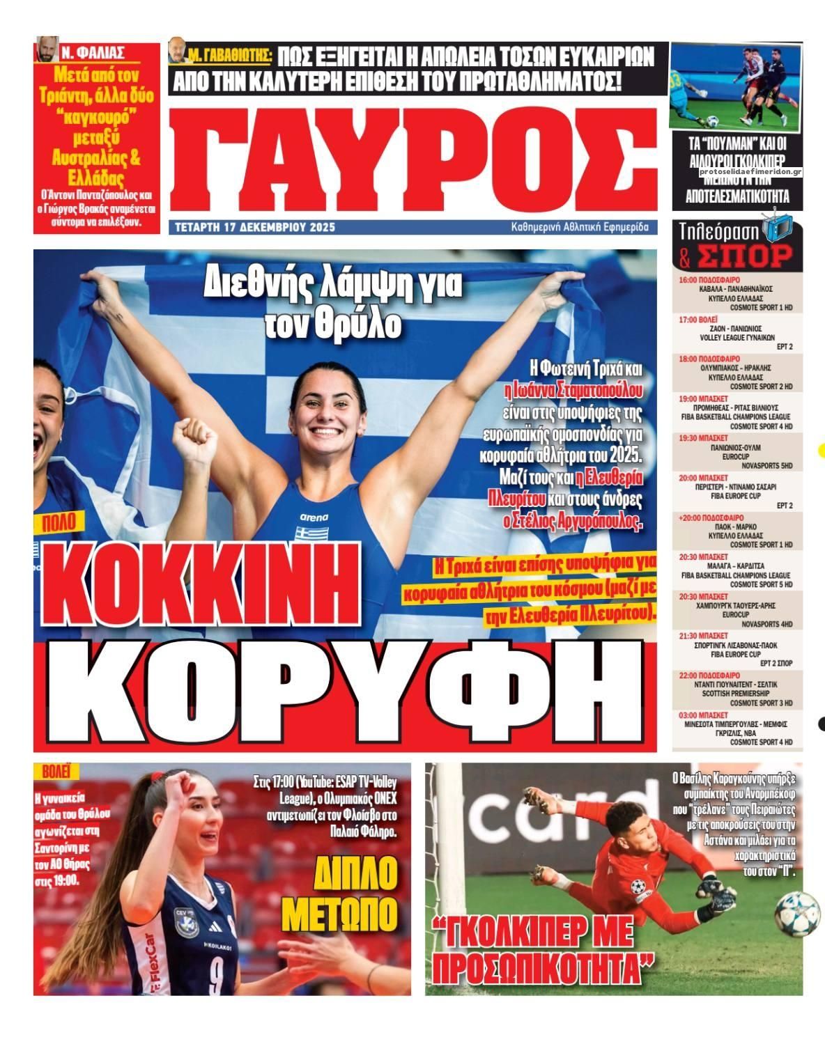 Οπισθόφυλλο εφημερίδας Κόκκινος Πρωταθλητής