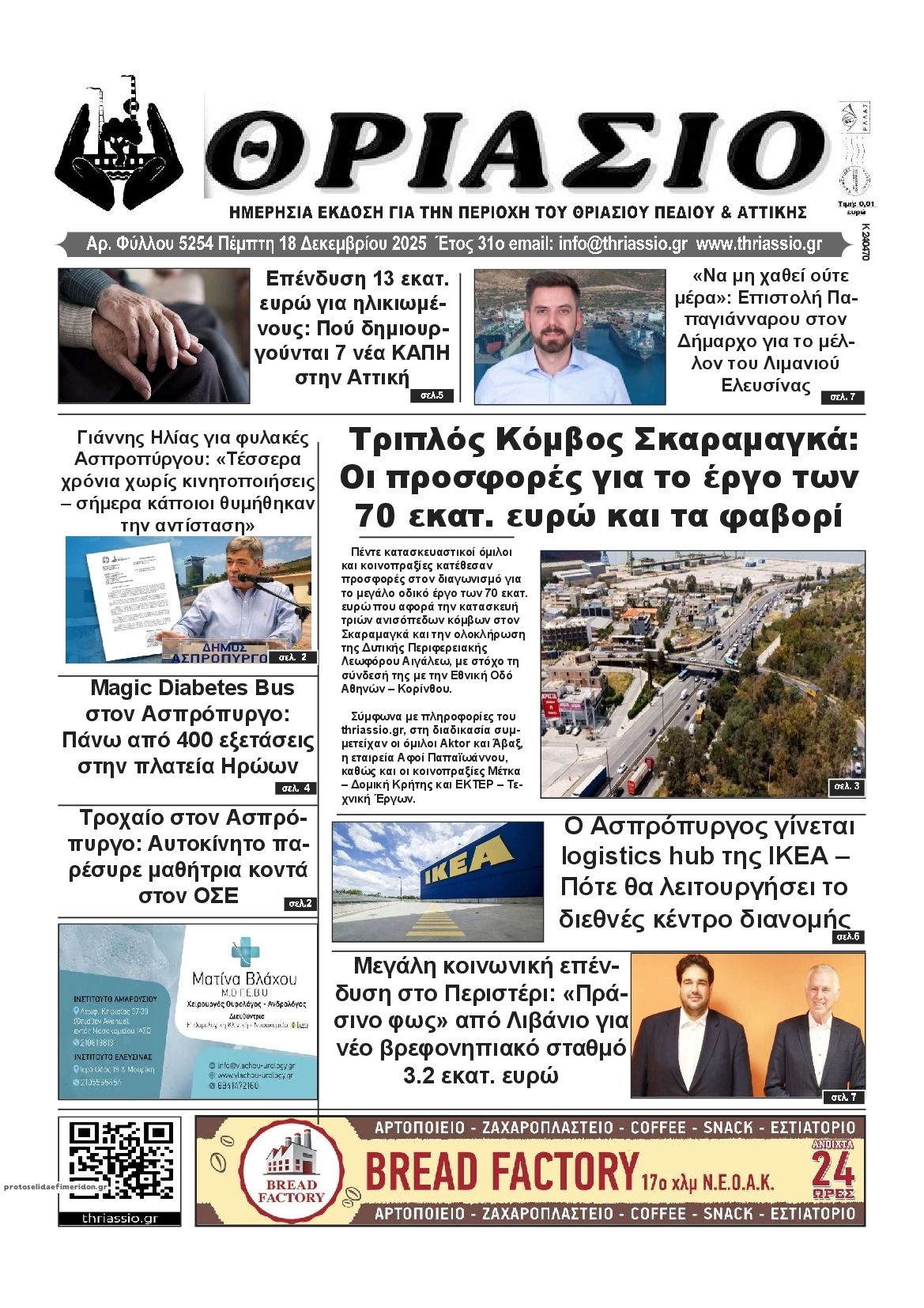 Πρωτοσέλιδο εφημερίδας Θριάσιο