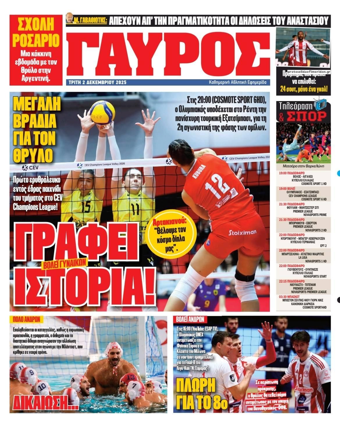 Οπισθόφυλλο εφημερίδας Κόκκινος Πρωταθλητής