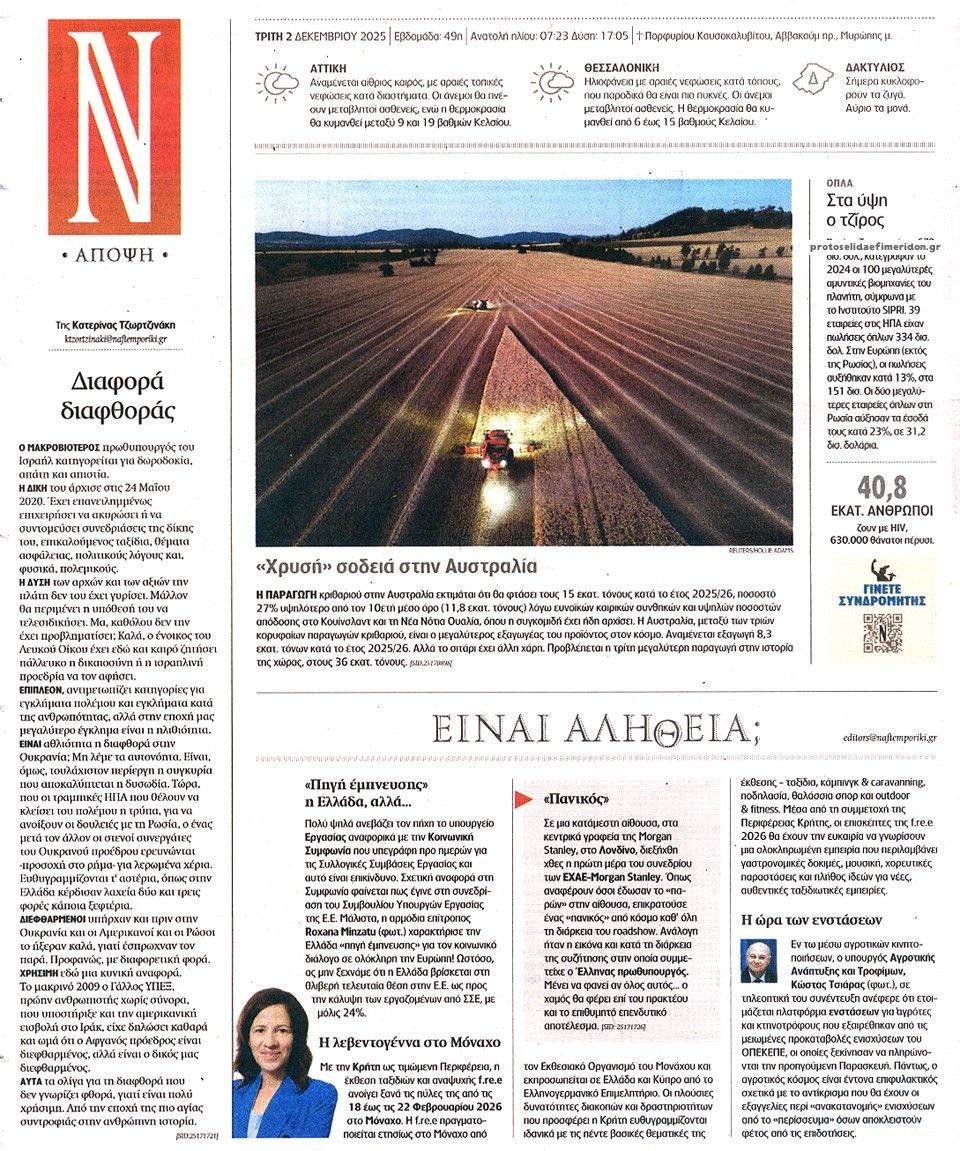 Οπισθόφυλλο εφημερίδας Ναυτεμπορική