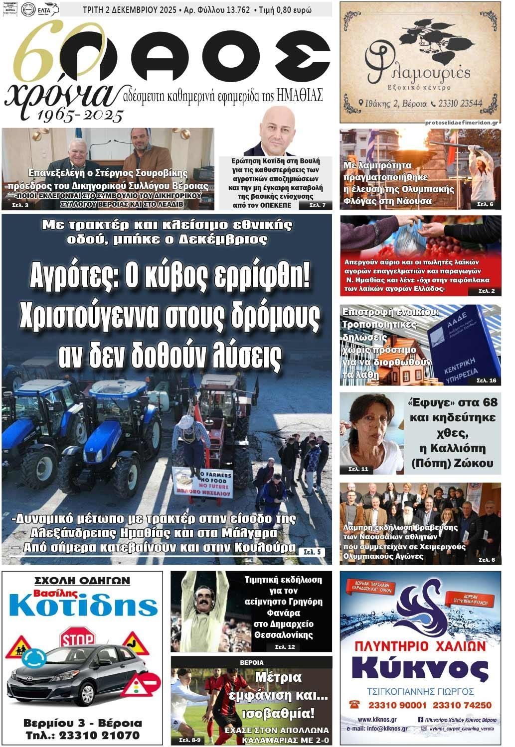 Πρωτοσέλιδο εφημερίδας Λαός Βέροιας