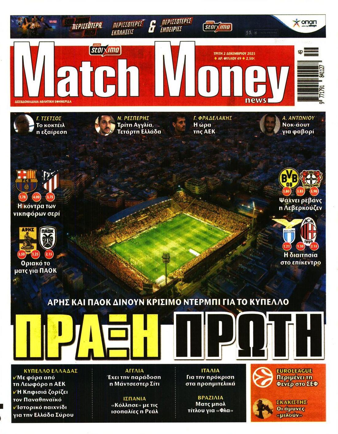 Πρωτοσέλιδο εφημερίδας Matchmoney