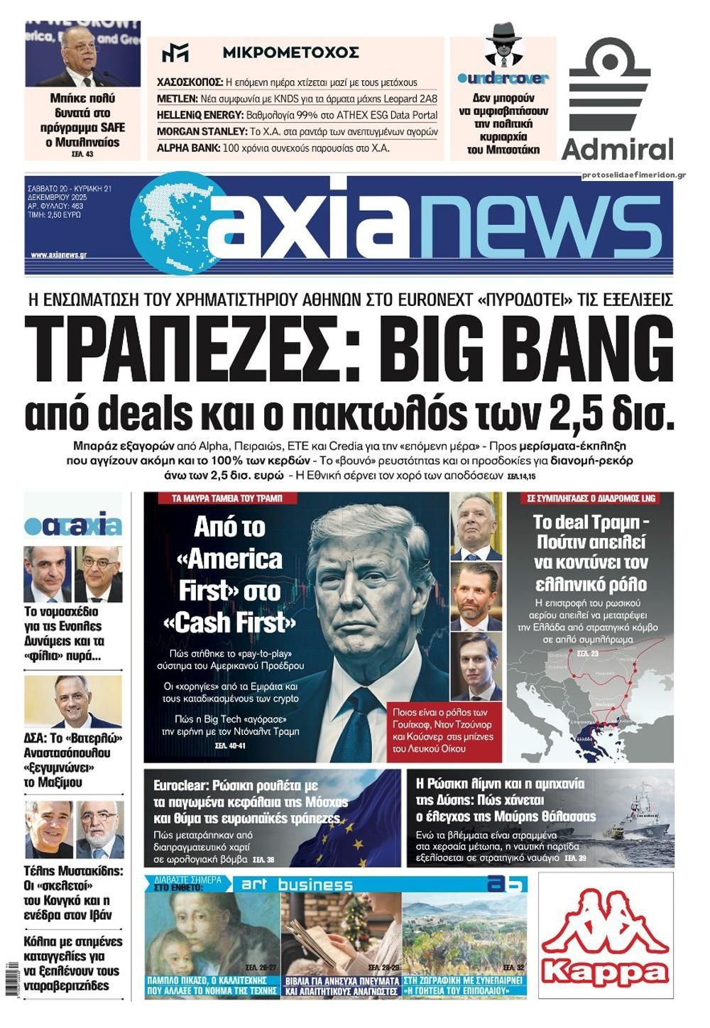 Πρωτοσέλιδο εφημερίδας Αξία News