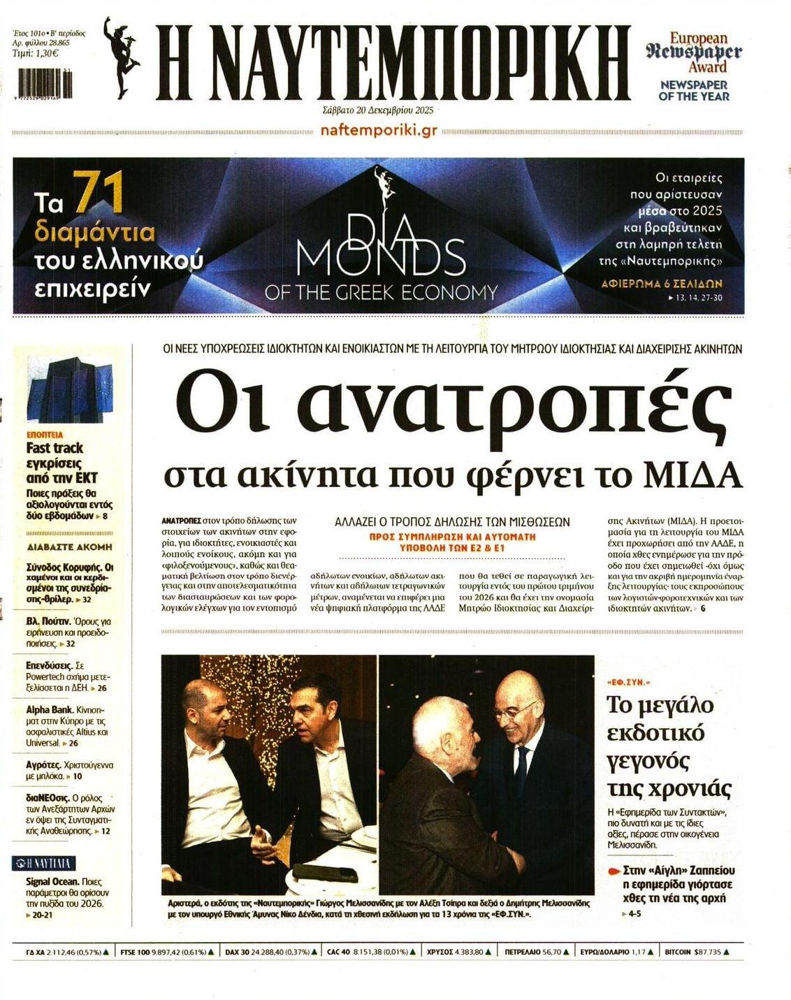 Πρωτοσέλιδο εφημερίδας Ναυτεμπορική