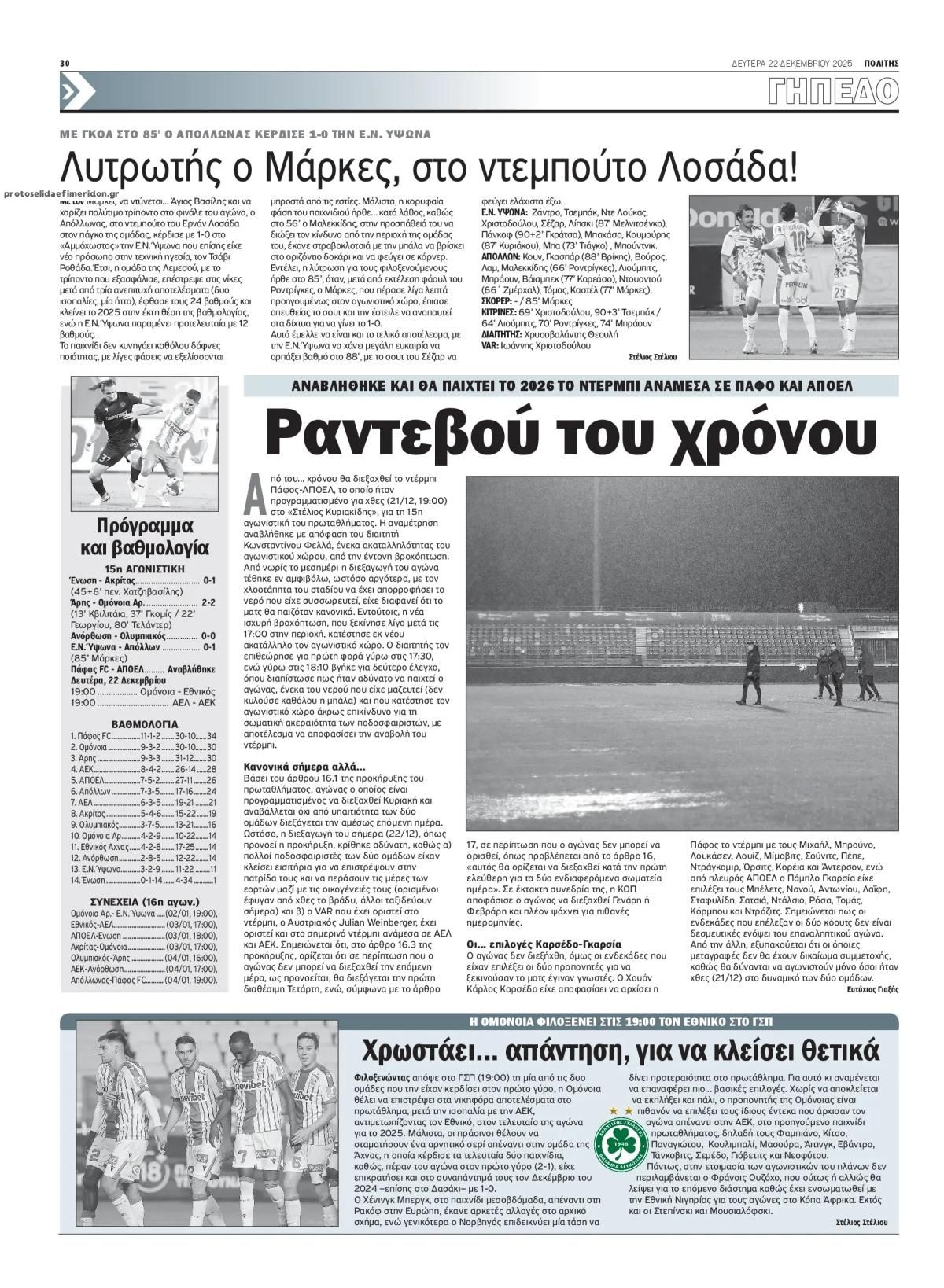 Οπισθόφυλλο εφημερίδας Πολίτης Κύπρου