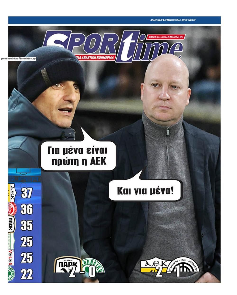 Πρωτοσέλιδο εφημερίδας Sportime