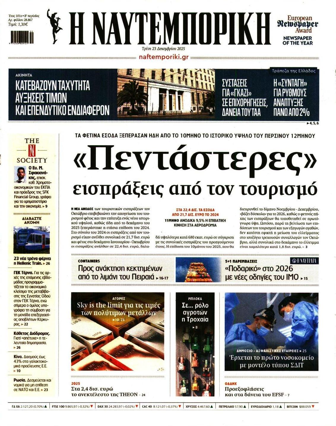 Πρωτοσέλιδο εφημερίδας Ναυτεμπορική